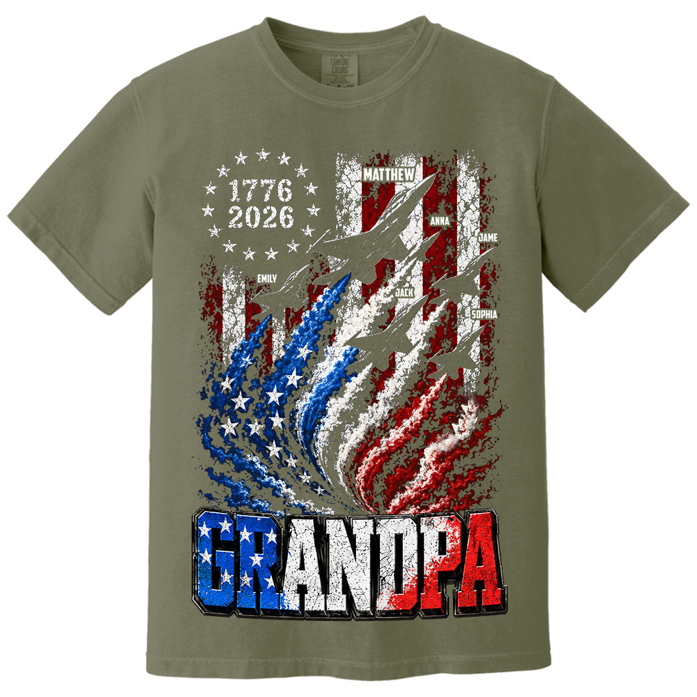 Personalized Dad Grandpa Nation Flag American 250th Anniversary Shirt, Patriotic Fighter Jets Shirt, Cool Father's Day Gift For Dad, Grandpa T1807 VH01