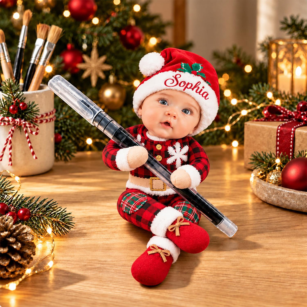 Personalized Baby Photo Squishy Toy, Poseable Plush Doll, Baby’s First Christmas Gift, Funny Gift for Parents T1807 Hv01