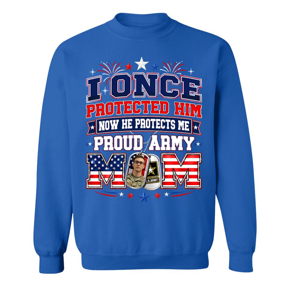 I Once Protected Him Now He Protects Me Proud Army Mom Custom Photo Shirt For Proud Army Mom Dad Family 4th July Shirt H2511 Trna