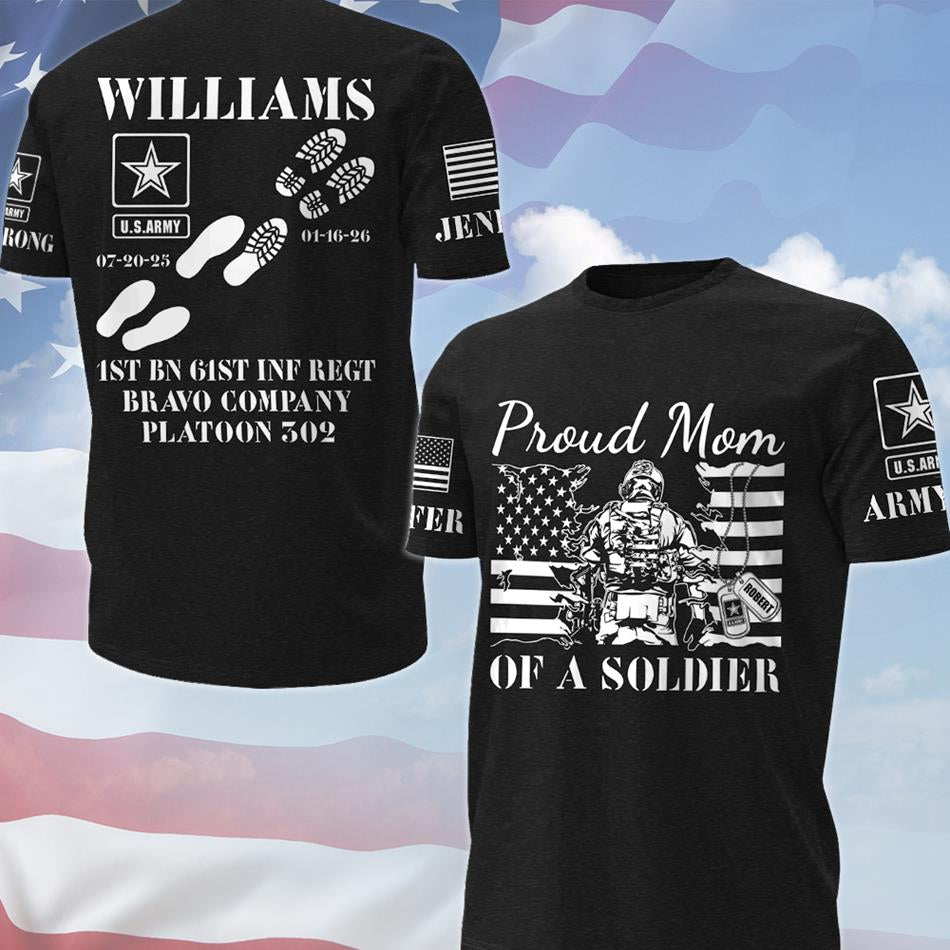 Proud Army Mom Dad Sister Family Members Of A Soldier All Over Print Shirt Custom Recruit Training Unit Designation Shirt For Proud Military Family Graduate Shirt H251