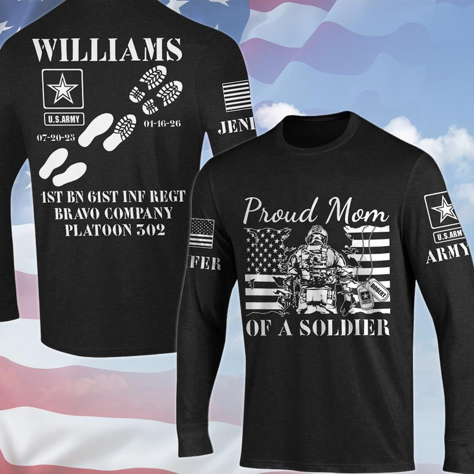 Proud Army Mom Dad Sister Family Members Of A Soldier All Over Print Shirt Custom Recruit Training Unit Designation Shirt For Proud Military Family Graduate Shirt H251