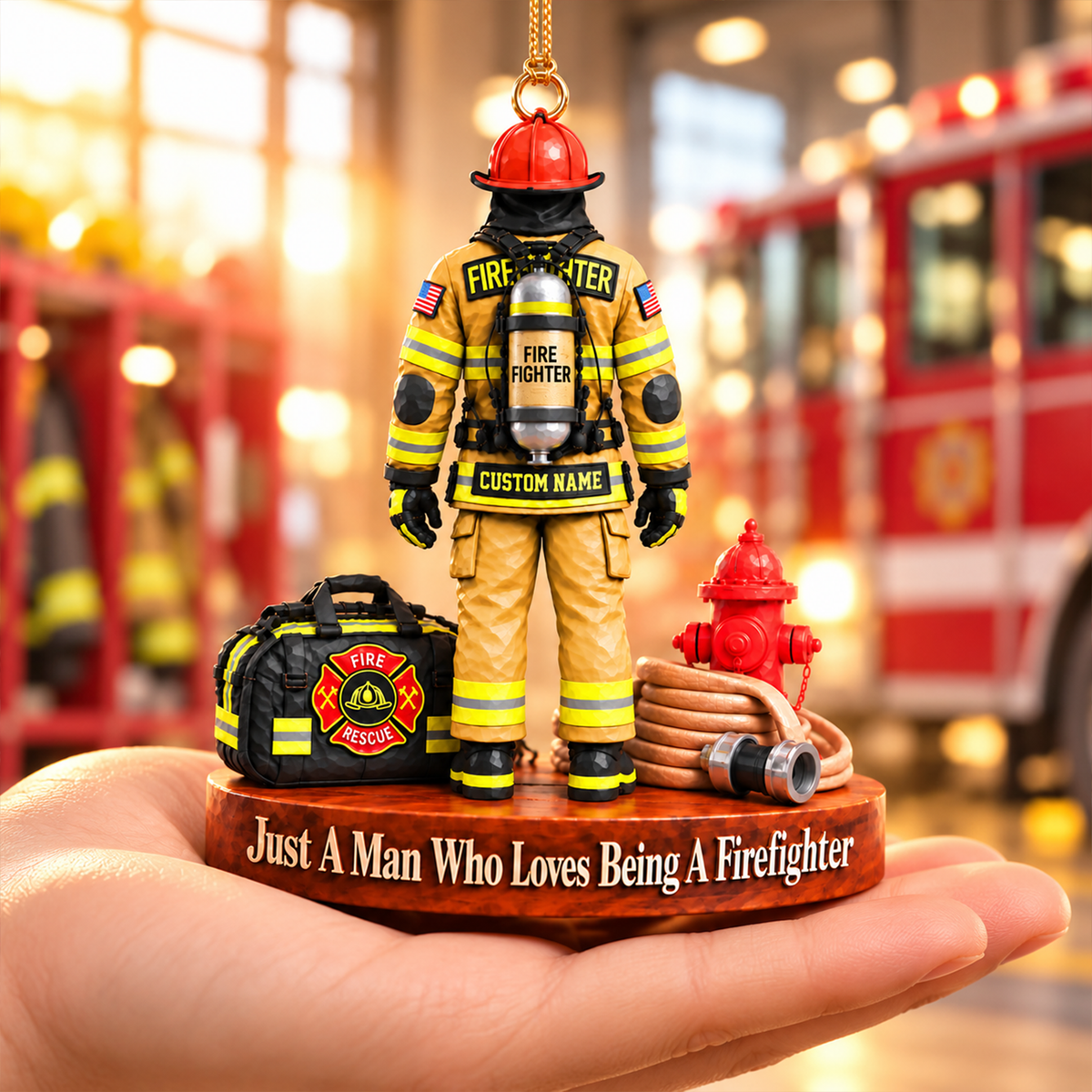Custom Just A Man Who Loves Being A Firefighter Ornament, Fireman Christmas Gift L0411 Hv01