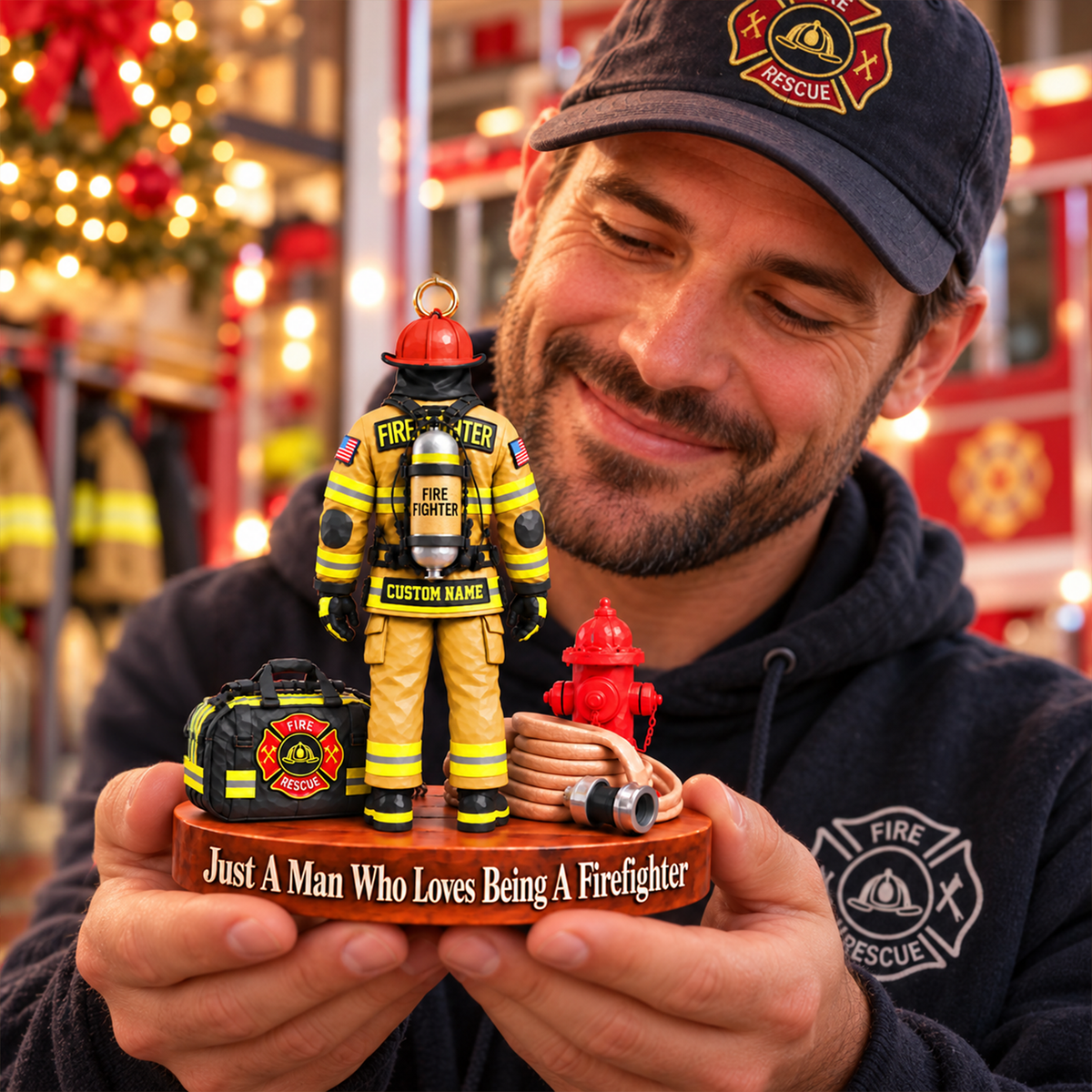 Custom Just A Man Who Loves Being A Firefighter Ornament, Fireman Christmas Gift L0411 Hv01