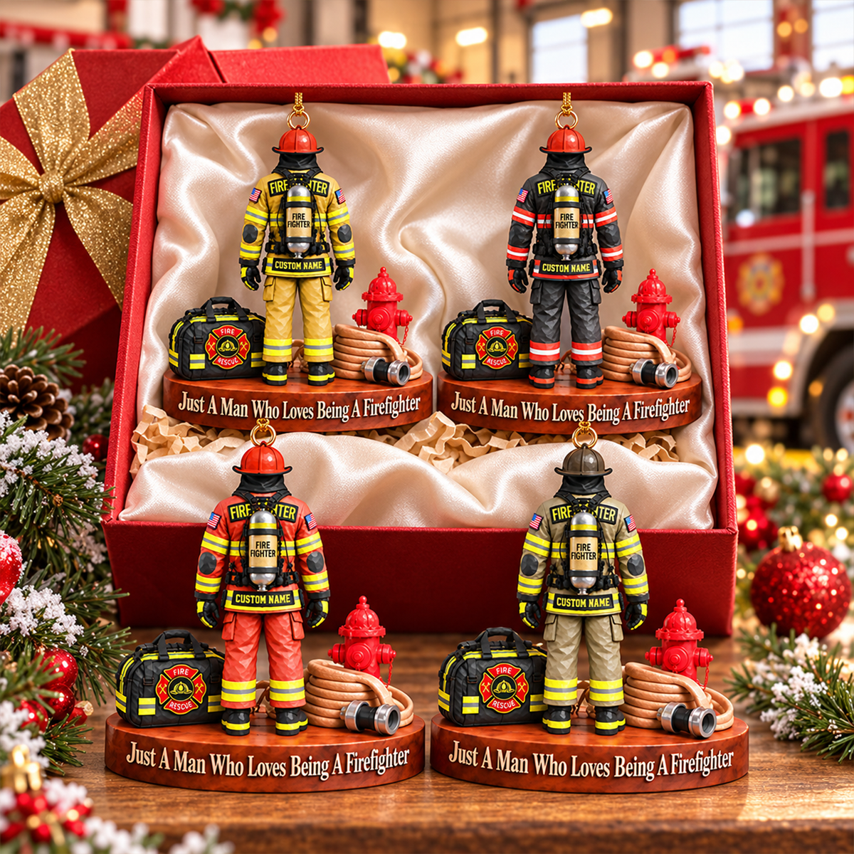 Custom Just A Man Who Loves Being A Firefighter Ornament, Fireman Christmas Gift L0411 Hv01