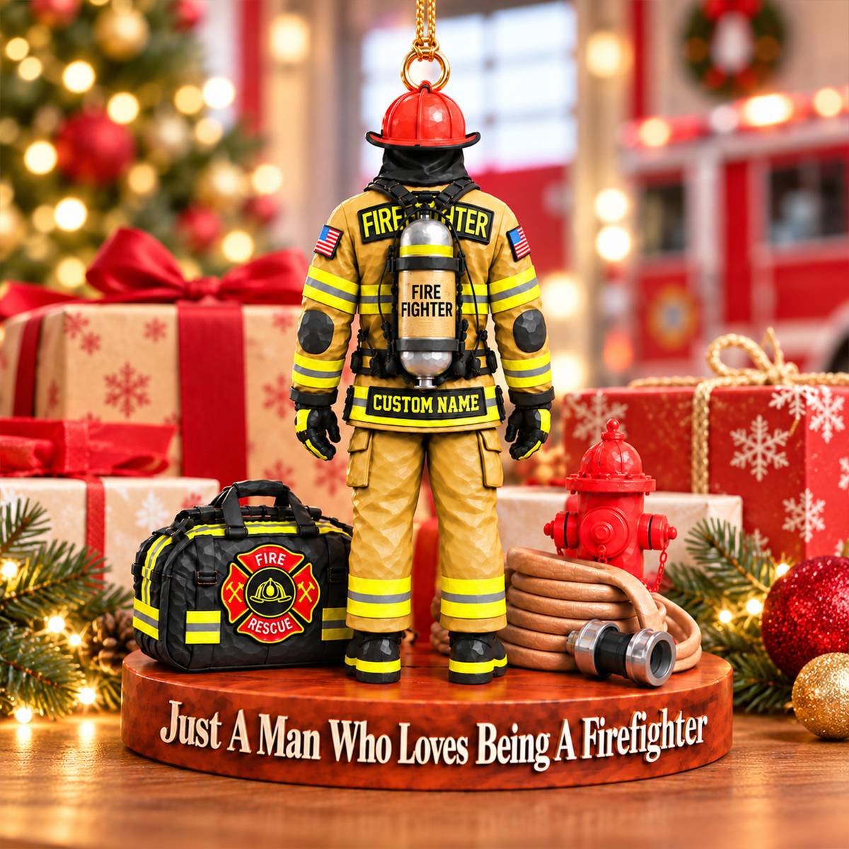 Custom Just A Man Who Loves Being A Firefighter Ornament, Fireman Christmas Gift L0411 Hv01