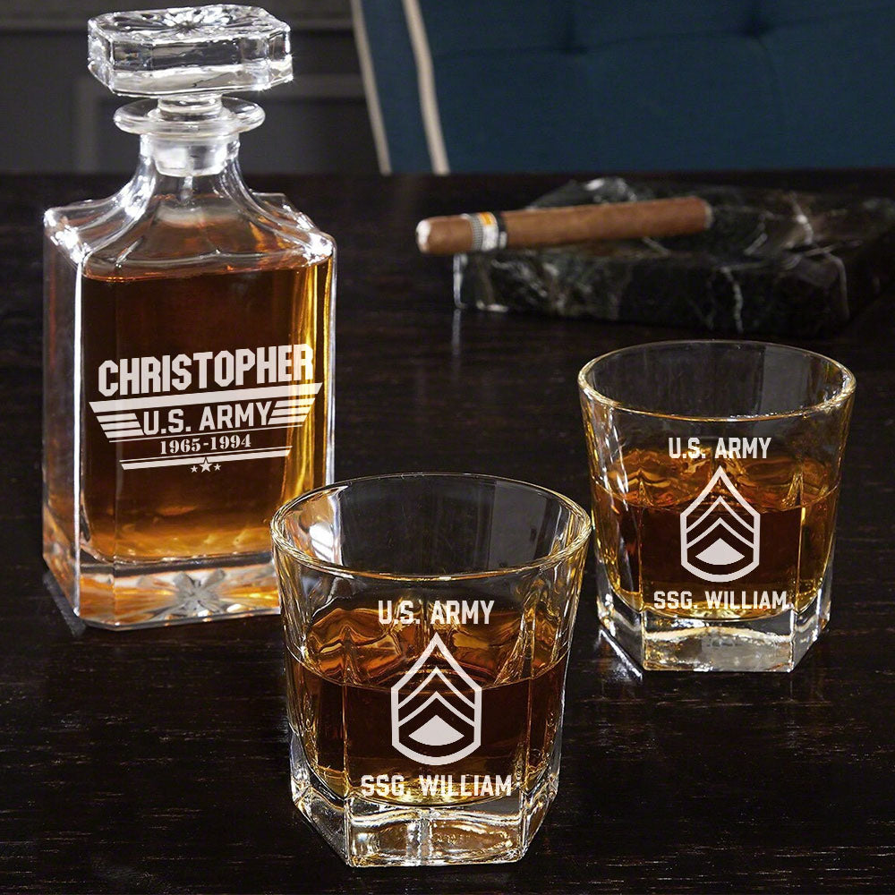 Whiskey Decanter Set Custom Rank All Branches Decanter Set Gift For Veteran H2511