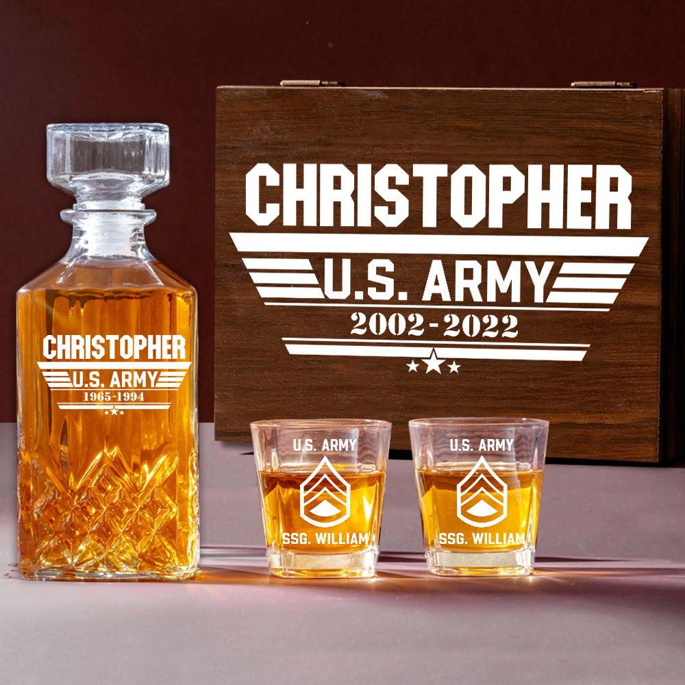 Whiskey Decanter Set Custom Rank All Branches Decanter Set Gift For Veteran H2511