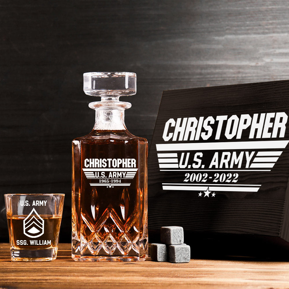 Whiskey Decanter Set Custom Rank All Branches Decanter Set Gift For Veteran H2511