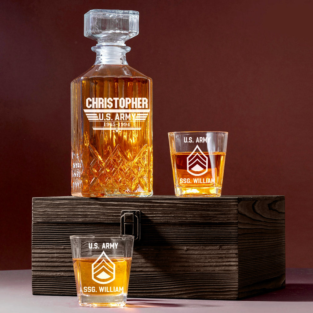 Whiskey Decanter Set Custom Rank All Branches Decanter Set Gift For Veteran H2511