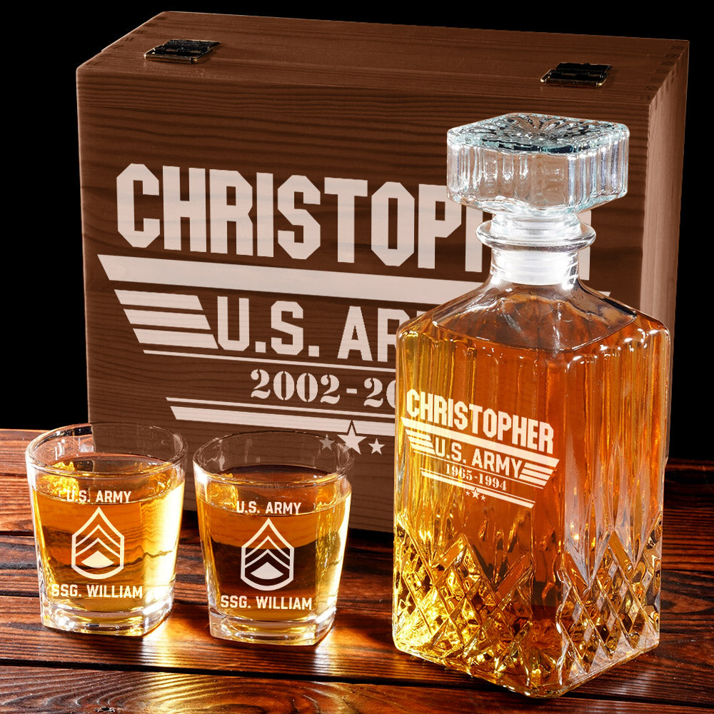 Whiskey Decanter Set Custom Rank All Branches Decanter Set Gift For Veteran H2511