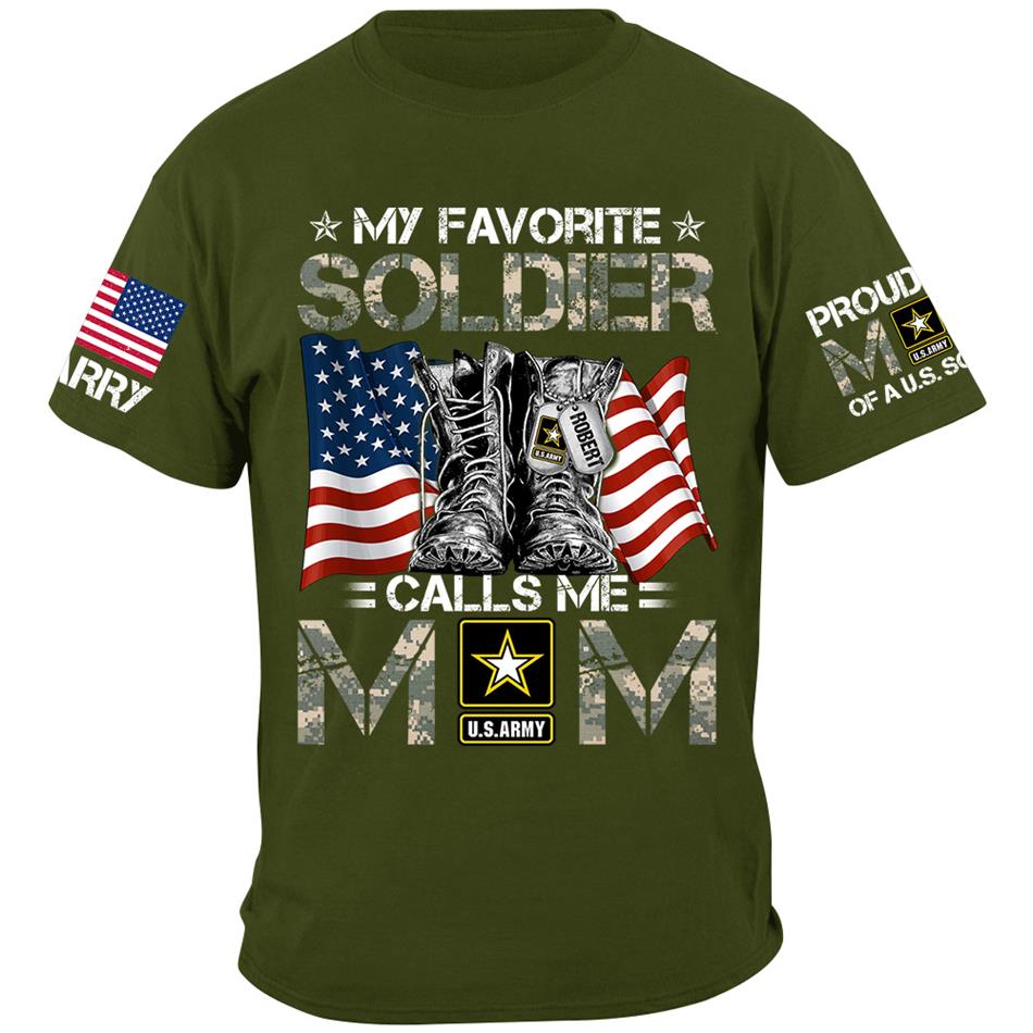 My Favorite Soldier Calls Me Mom Flag Combat Boots Custom Shirt For Proud US Military Mom Dad Shirt H2511 Trna