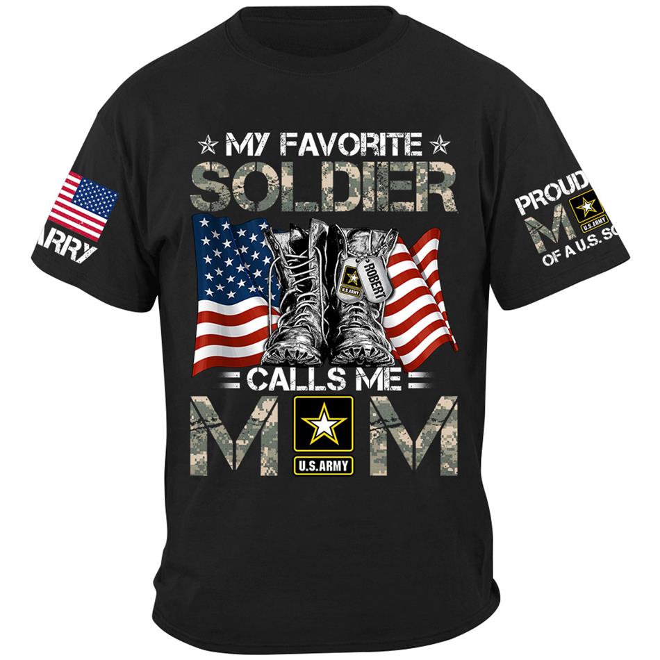 My Favorite Soldier Calls Me Mom Flag Combat Boots Custom Shirt For Proud US Military Mom Dad Shirt H2511 Trna