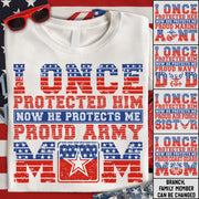 I Once Protected Him Now He Protects Me Proud Army Mom 4th July Custom Shirt For Proud Military Familes Shirt H2511 Trna