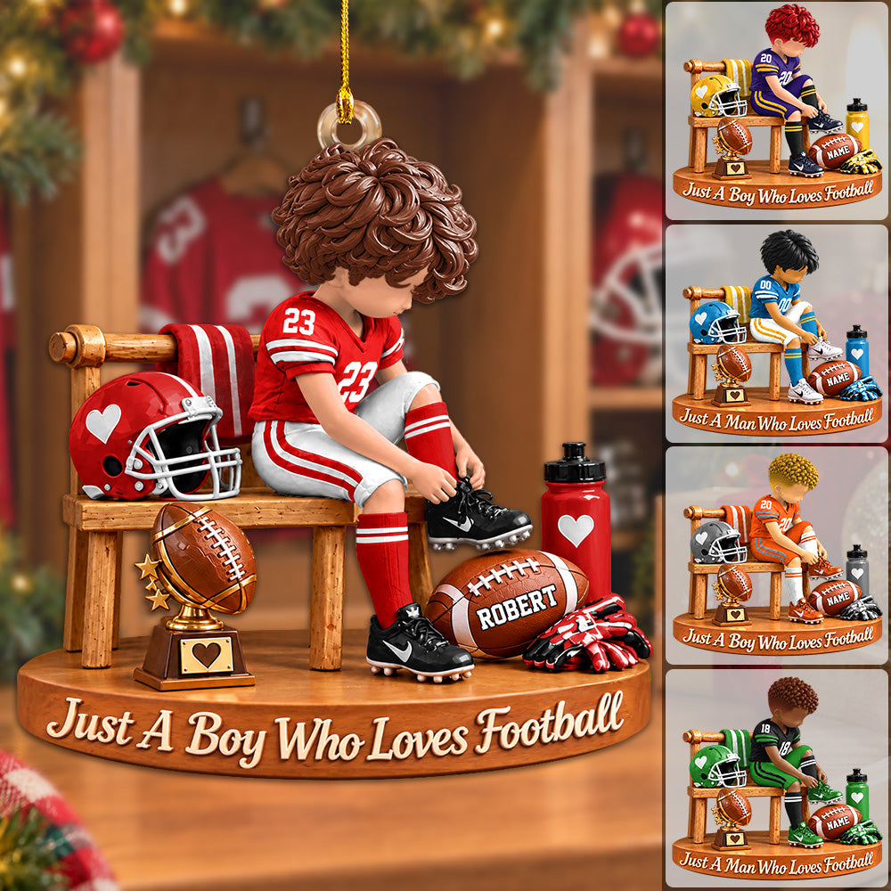 Personalized Football Boy Ornament, Custom Player Name & Number Christmas Ornament, Youth Football Gift for Son, Football Mom Keepsake H2511 Trna