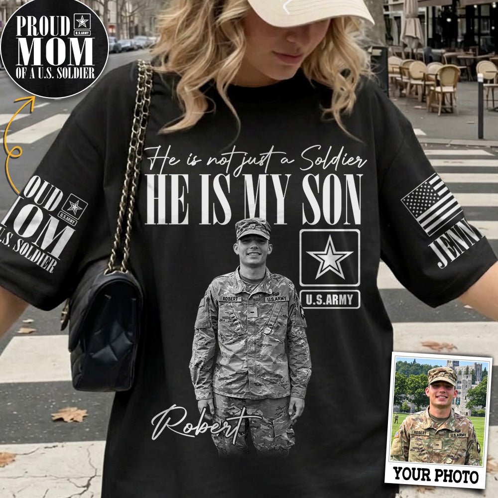 Personalized Vintage He Is Not Just A Soldier He Is My Son Custom Photos Retro Bootleg Shirt For Military Mom Sister Grandma H2511 Trna