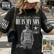 Personalized Vintage He Is Not Just A Soldier He Is My Son Custom Photos Retro Bootleg Shirt For Military Mom Sister Grandma H2511 Trna
