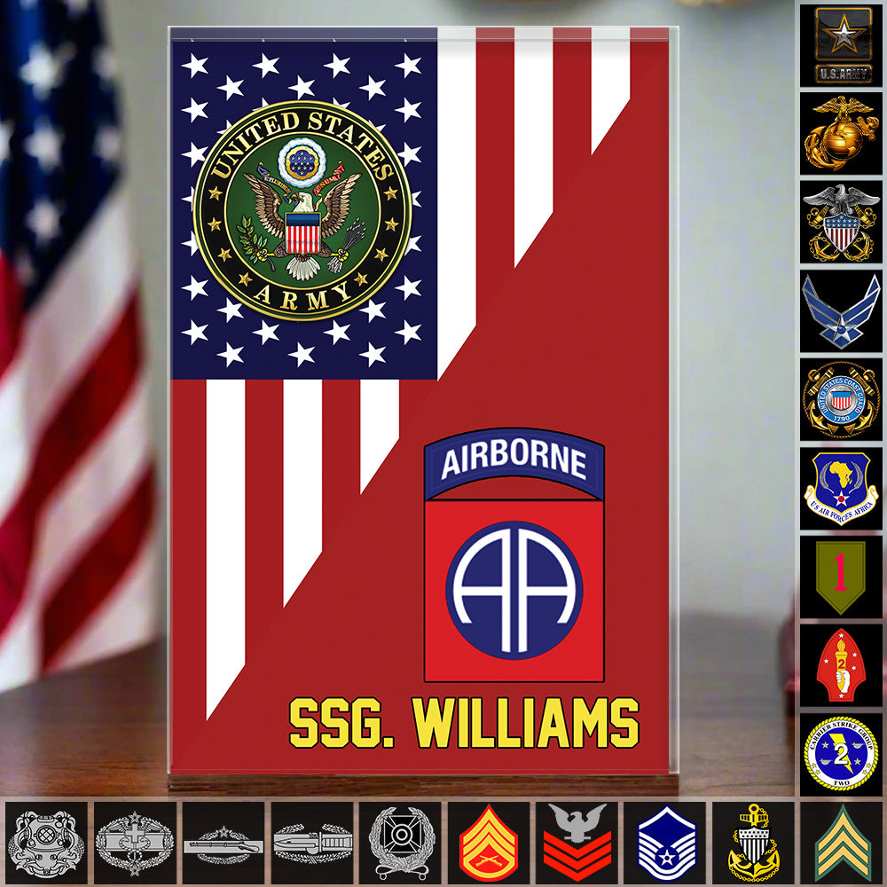 US Army Veteran Rank Division Badges With America Personalized Acrylic Block Plaque Veteran Custom All Military Branches Acrylic Plaque, Gift For Veterans H2511 Tu20