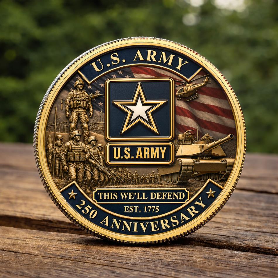 250th Anniversary U.S. Armed Forces Commemorative Coin - Patriotic Military Collectible with Engraved Service Branch Insignia H2511 Trna