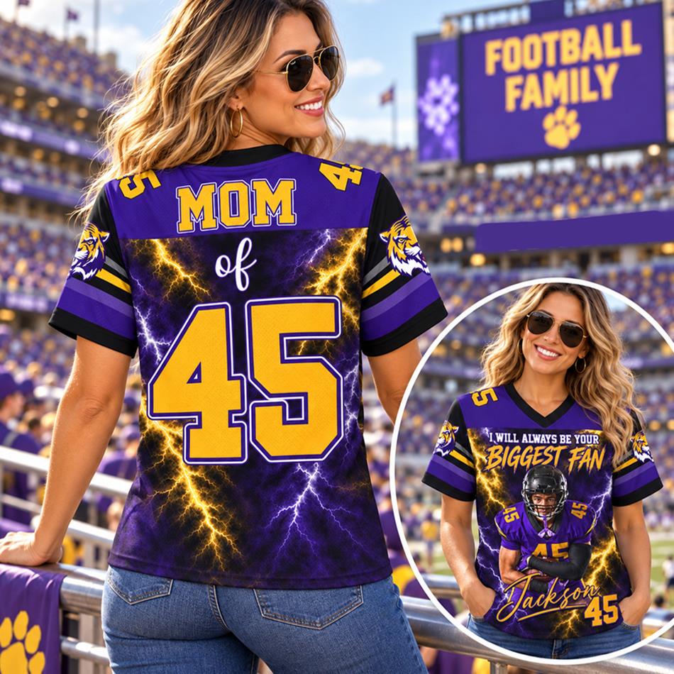 Personalized Football Mom I Will Always Be Your Biggest Fan Jersey – Custom Player Name & Number Two-Sided Game Day Shirt H2511 Trna