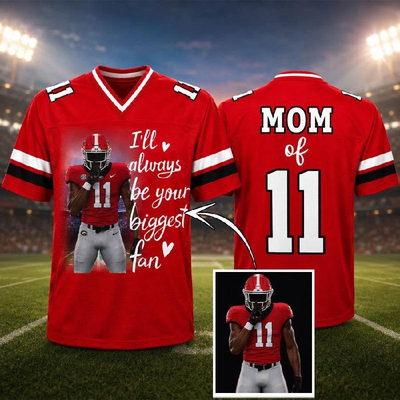 Personalized Football Mom Jersey with Custom Player Photo, Name & Number – Game Day Gift for Mom Dad Family