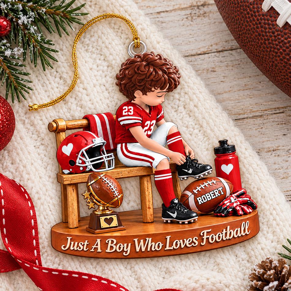 Personalized Football Boy Ornament, Custom Player Name & Number Christmas Ornament, Youth Football Gift for Son, Football Mom Keepsake H2511 Trna