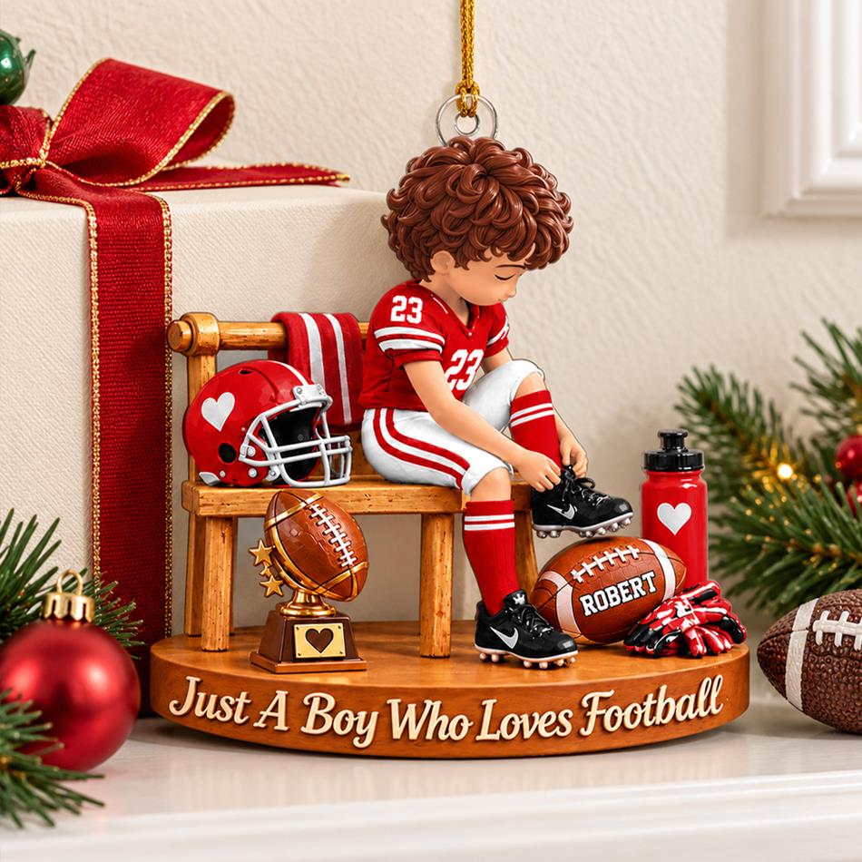 Personalized Football Boy Ornament, Custom Player Name & Number Christmas Ornament, Youth Football Gift for Son, Football Mom Keepsake H2511 Trna