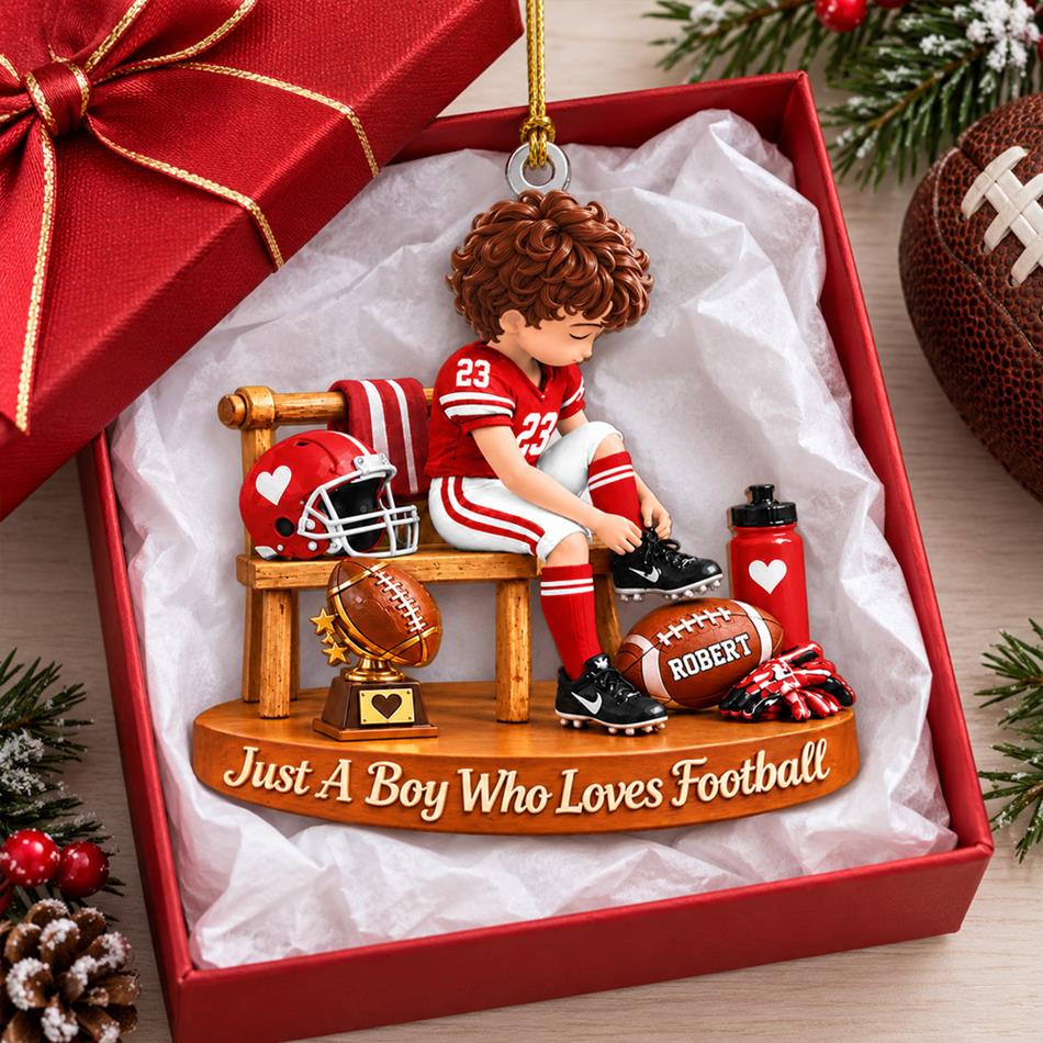 Personalized Football Boy Ornament, Custom Player Name & Number Christmas Ornament, Youth Football Gift for Son, Football Mom Keepsake H2511 Trna