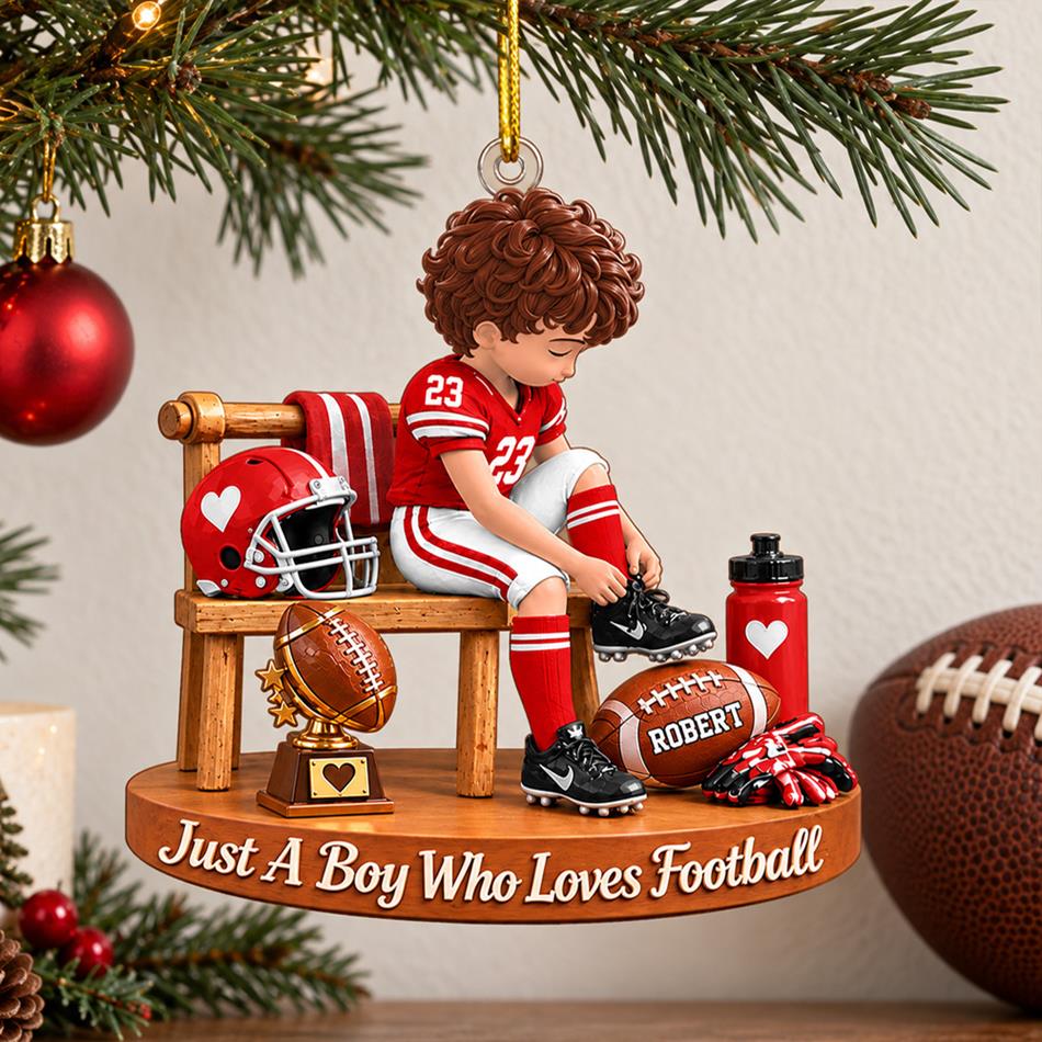 Personalized Football Boy Ornament, Custom Player Name & Number Christmas Ornament, Youth Football Gift for Son, Football Mom Keepsake H2511 Trna