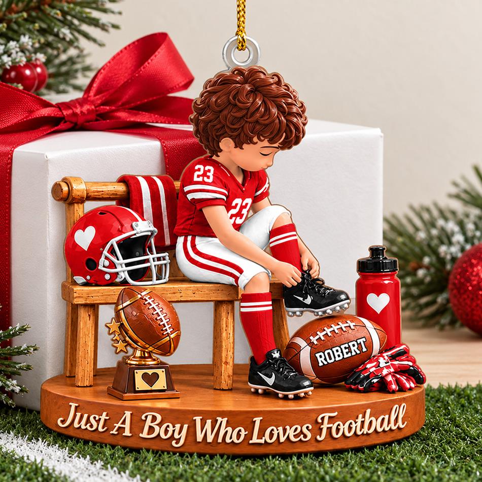Personalized Football Boy Ornament, Custom Player Name & Number Christmas Ornament, Youth Football Gift for Son, Football Mom Keepsake H2511 Trna