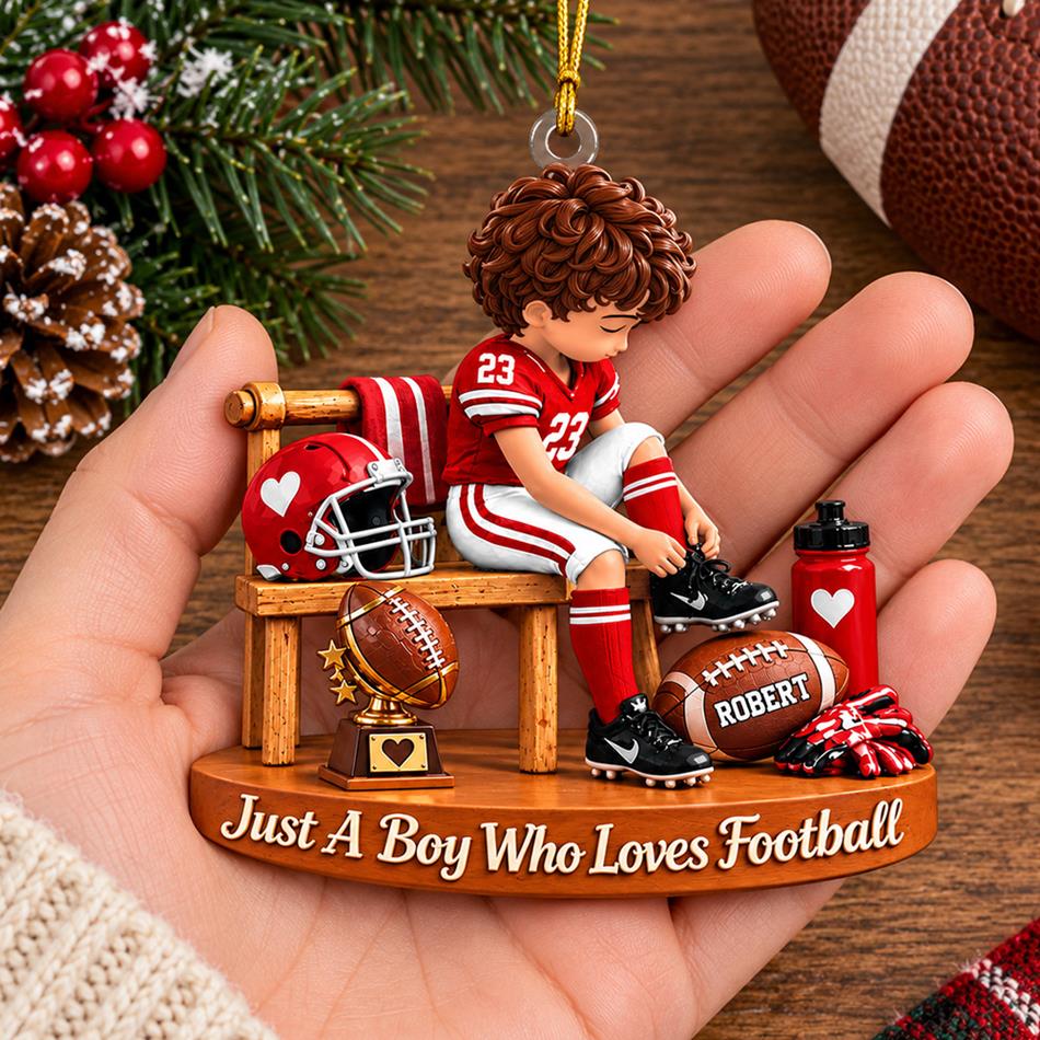Personalized Football Boy Ornament, Custom Player Name & Number Christmas Ornament, Youth Football Gift for Son, Football Mom Keepsake H2511 Trna