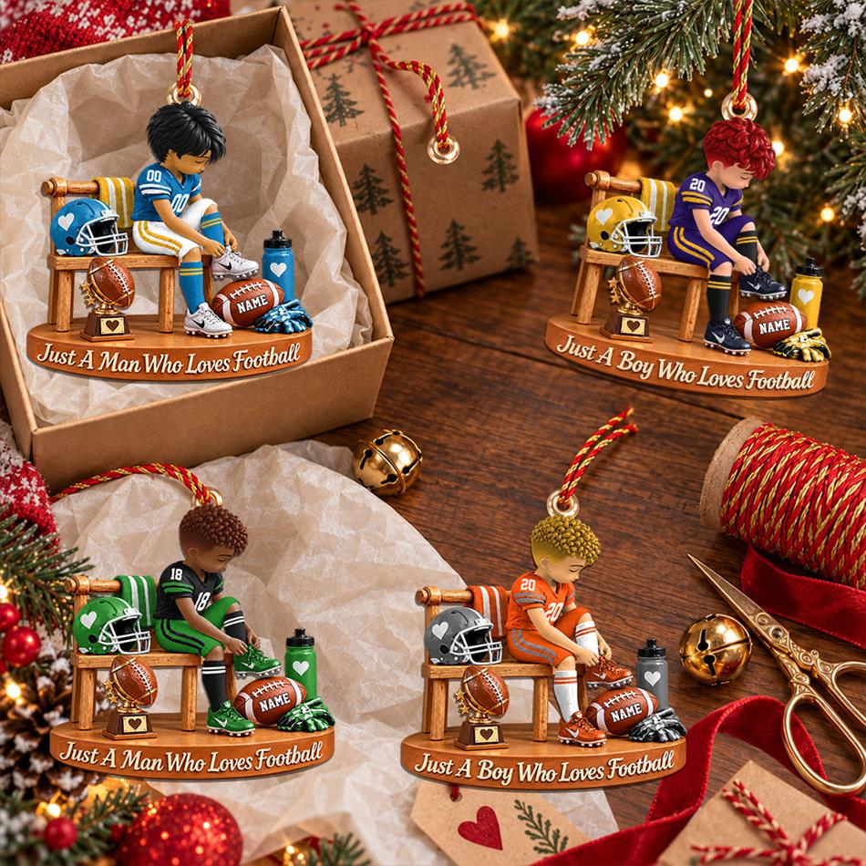 Personalized Football Boy Ornament, Custom Player Name & Number Christmas Ornament, Youth Football Gift for Son, Football Mom Keepsake H2511 Trna
