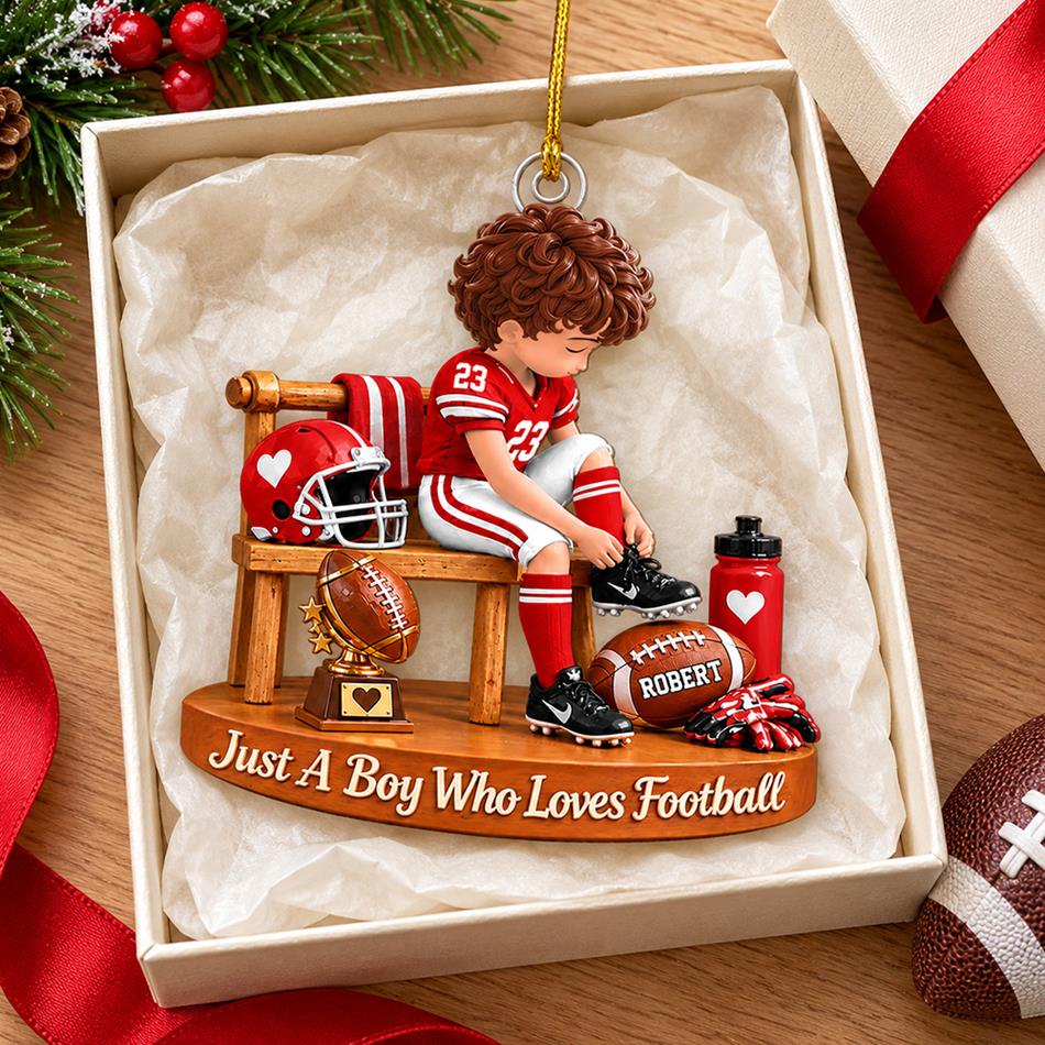 Personalized Football Boy Ornament, Custom Player Name & Number Christmas Ornament, Youth Football Gift for Son, Football Mom Keepsake H2511 Trna