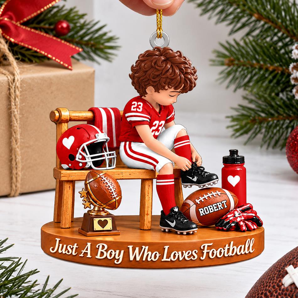 Personalized Football Boy Ornament, Custom Player Name & Number Christmas Ornament, Youth Football Gift for Son, Football Mom Keepsake H2511 Trna