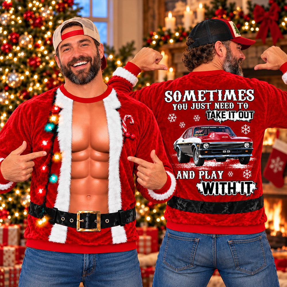 Take It Out & Play - Funny Muscle Santa – Custom Photo Car Christmas Sweatshirt - Gift For Car Lovers A2110 T24