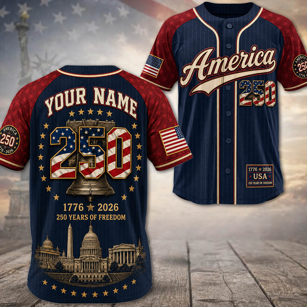 Personalized America 250 Baseball Jersey, Custom Name Number USA 1776 2026 Jersey, Patriotic Liberty Bell Shirt, 4th of July Gift Pt99