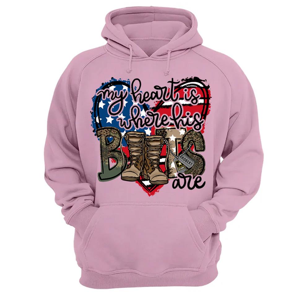 My Heart Is Where His Boots Are Custom Shirt For Military Mom Wife Sister... Family Member 4th July Shirt H2511 Trna