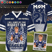 Personalized I Will Always Be Your Biggest Fan Football Jersey Custom Photo For Football Mom Grandma Sport Family H2511 Trna