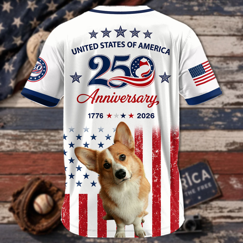 Custom Upload Photo Welsh Corgi USA 250th Anniversary Baseball Jersey 1776-2026 Patriotic Dog Lovers Shirt Pt99