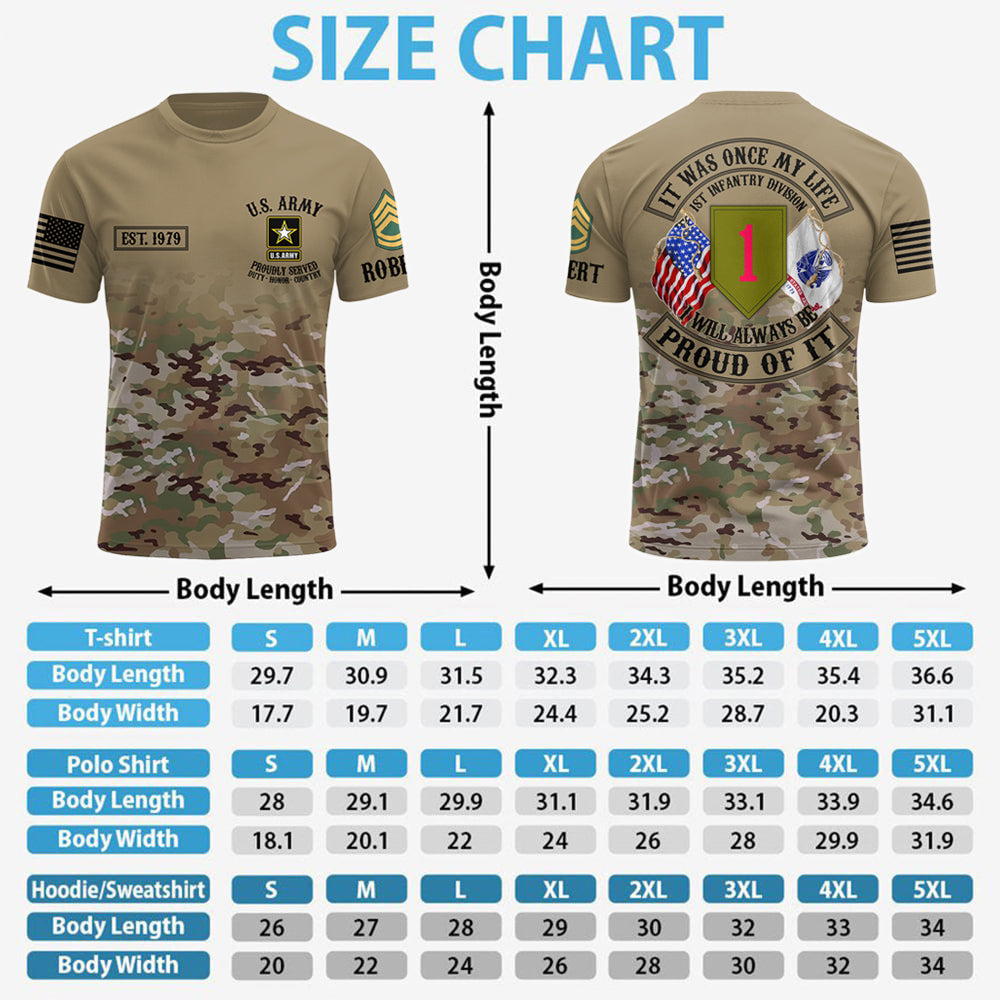 Personalized All Over Print Shirt It Was Once My Life US Veteran I Will Always Be Proud Of It Custom Camouflag Division Rank For Veteran Dad Grandpa H2511 Trna