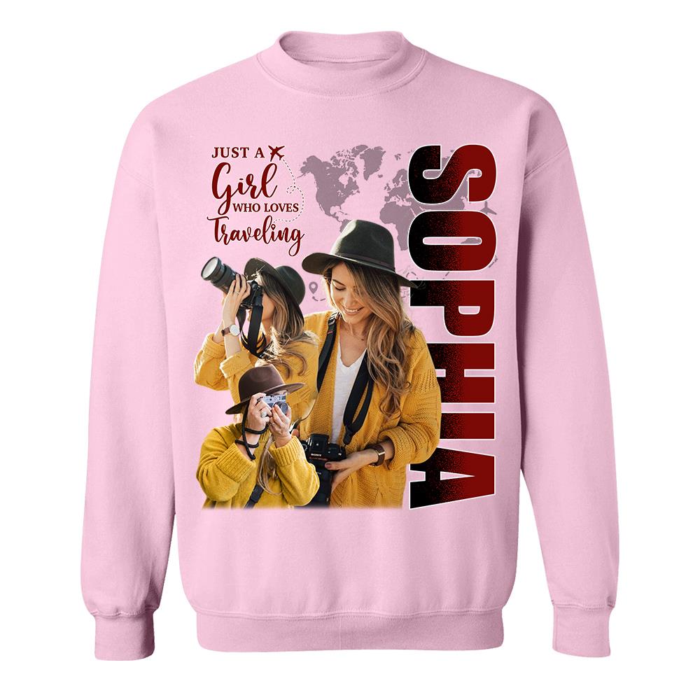 Just A Girl Who Loves Traveling – Custom Photo Vacation T-Shirt for Adventure Lovers Vr2 NA02 Hv01