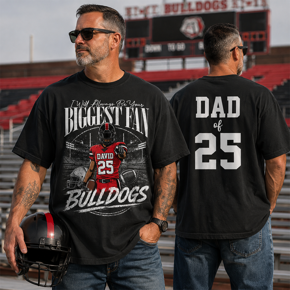 I'll Always Be Your Biggest Fan, Personalized Football Mom Shirt, Custom Player Name & Number Tee, Game Day Mom Gift Na02 Hv01