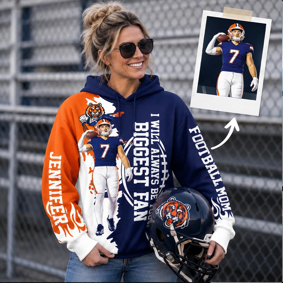 Personalized I Will Always Be Your Biggest Fan Football Mom Hoodie – Custom Player Name & Number, Proud Football Mom Game Day Shirt H2511 Trna