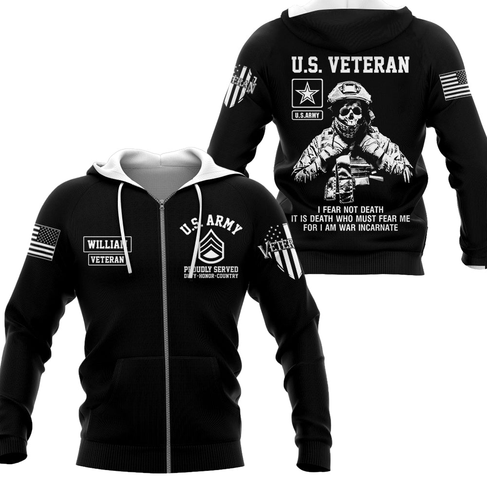 U.S. Veteran I Fear Not Death Personalized All Over Print Shirt For Veteran Custom Branch Name H2511