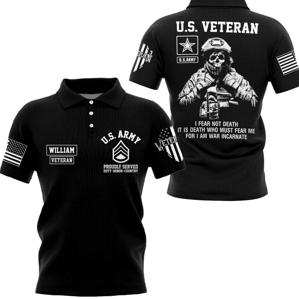 U.S. Veteran I Fear Not Death Personalized All Over Print Shirt For Veteran Custom Branch Name H2511