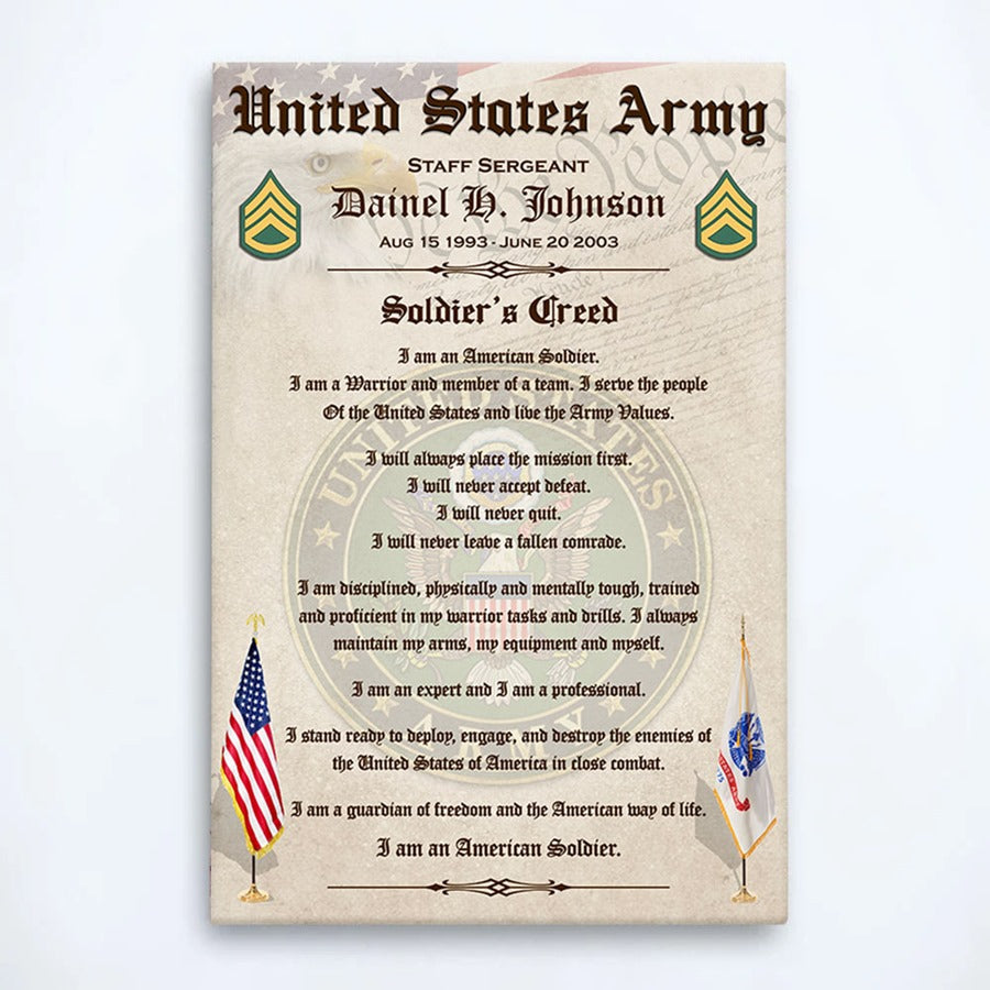 United States Military Veteran Creed Custom Poster Gift For Soldier Veteran Dad Grandpa Home Decor Gift H2511 Trna