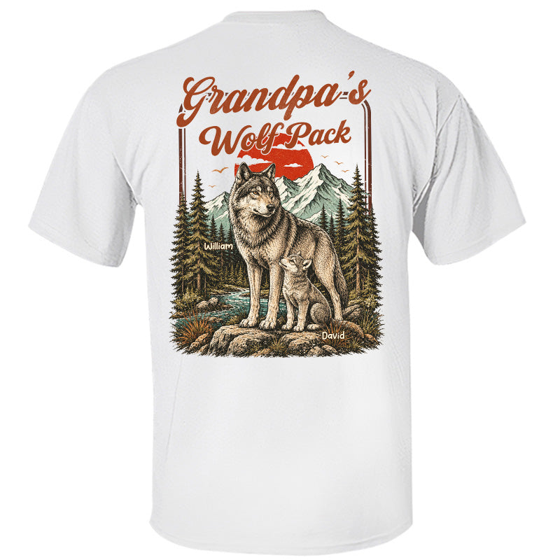 Personalized Grandpa Wolf Pack T-Shirt Father Day Gifts for Dad Funny Papa Tshirt Cool Daddy Wolf Vintage Retro Shirt for Men Pt99