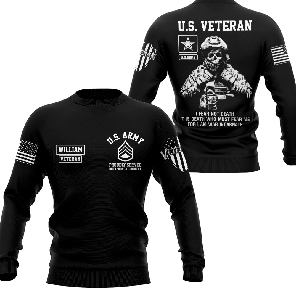 U.S. Veteran I Fear Not Death Personalized All Over Print Shirt For Veteran Custom Branch Name H2511