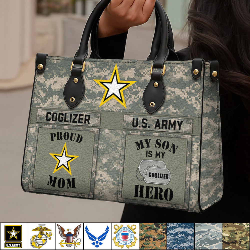 Proud Army Mom My Son My Hero Custom Camouflage Leather Handbag Gift For US Army Mom Wife Grandma Sister... Military Gift H2511 Trna