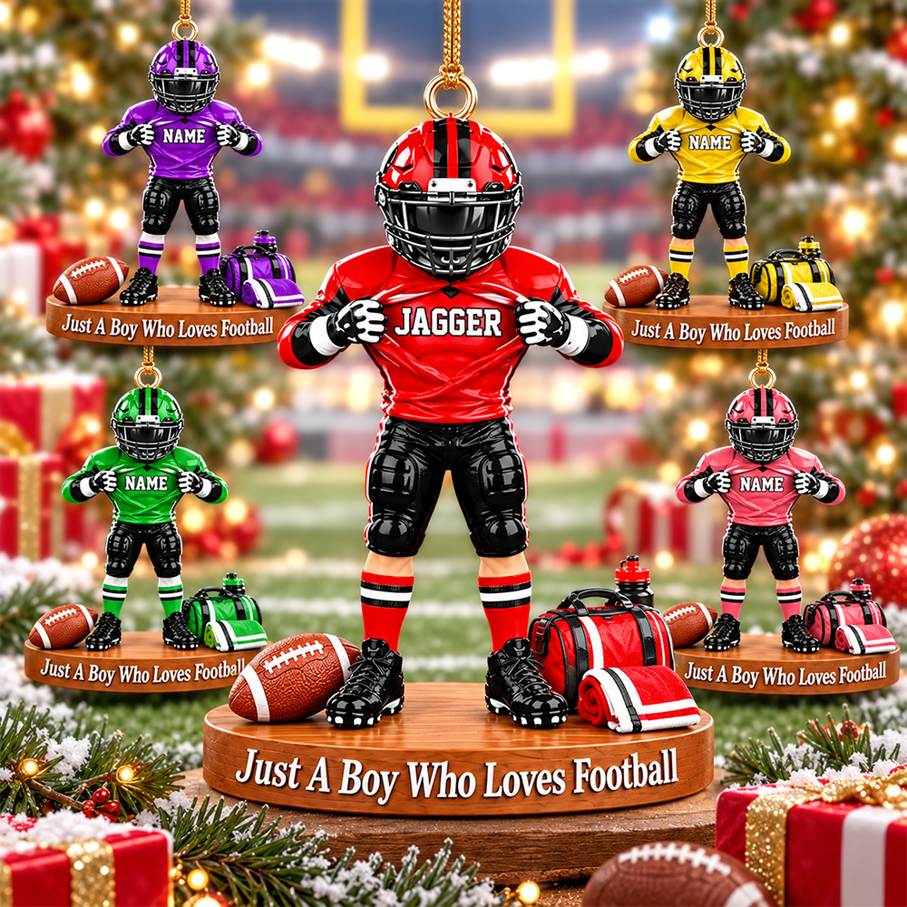 Personalized Football Player Christmas Ornament, Custom Name, Number & Uniform Colors, Just a Boy Who Loves Football Gift New Hv01