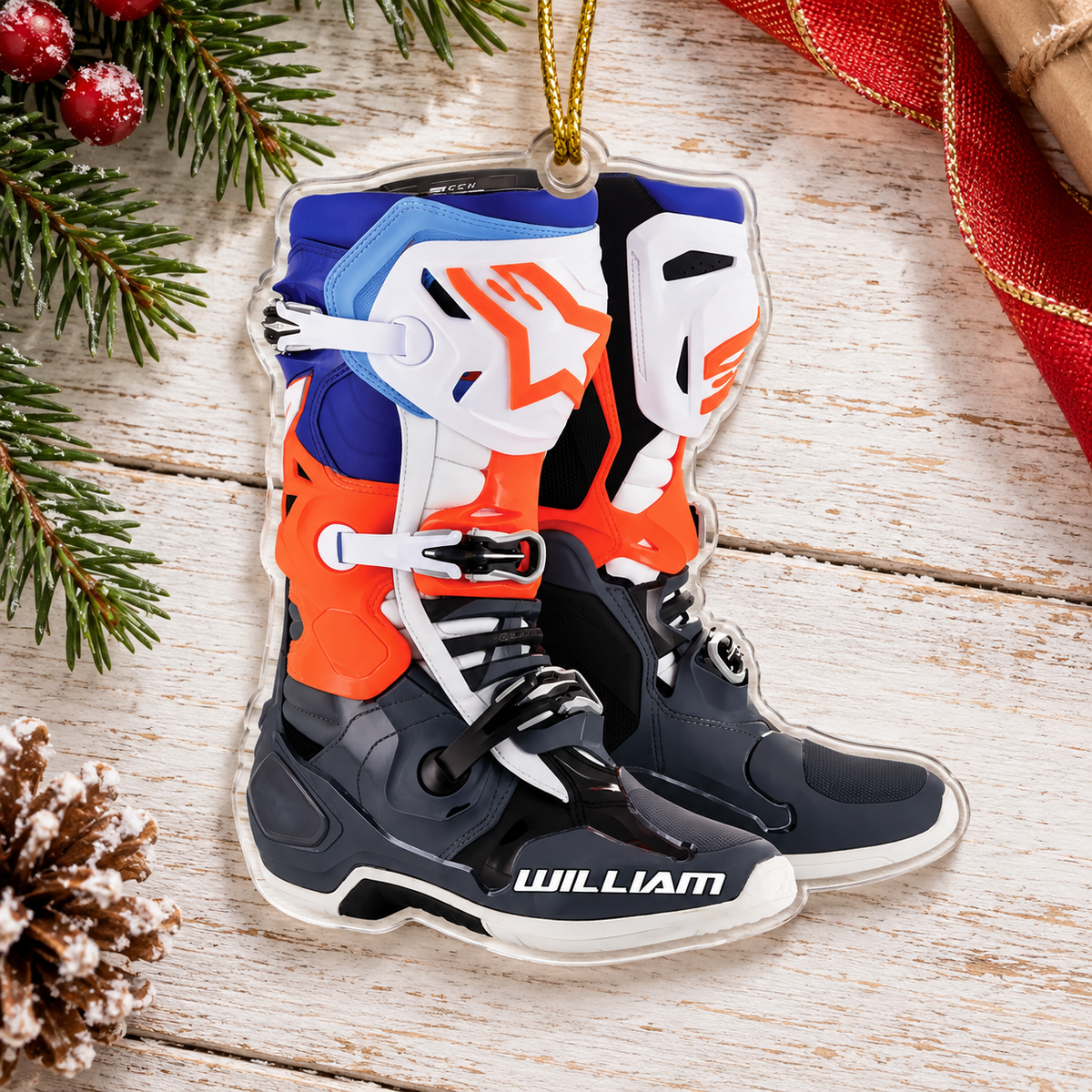 Personalized Ornament Motocross Boots Custom Shaped Ornament, Made By Acrylic And The 2 Sides Are The Same H2511